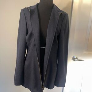 Escada Navy Virgin Wool Zip Jacket Gold Hardware Tailored US 8-10